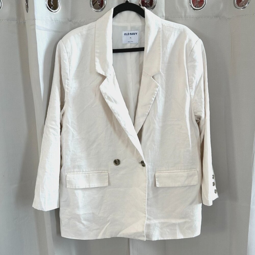 Old Navy Blazer Womens XL Cream Linen Blend Double Breasted Oversized 17704x